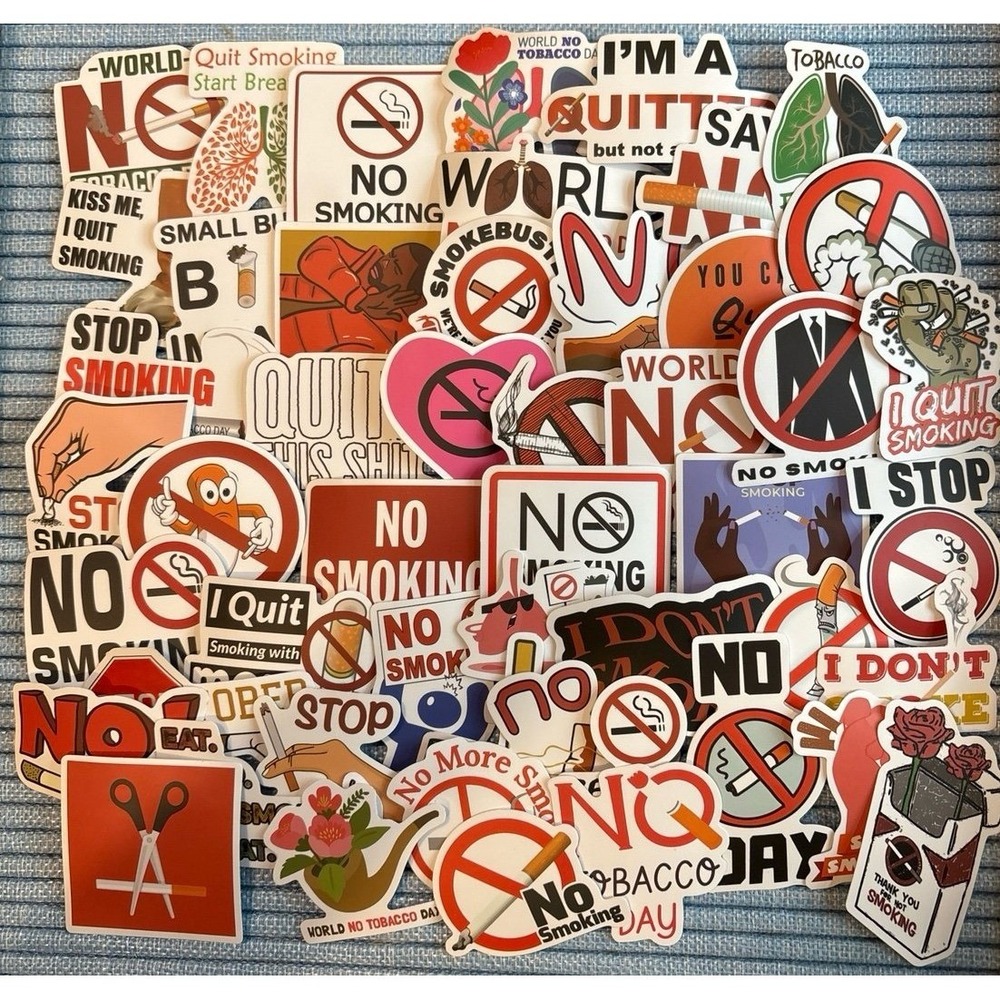 NEW 50pc Full Color Vinyl Stop Smoking/Tobacco Free Stickers